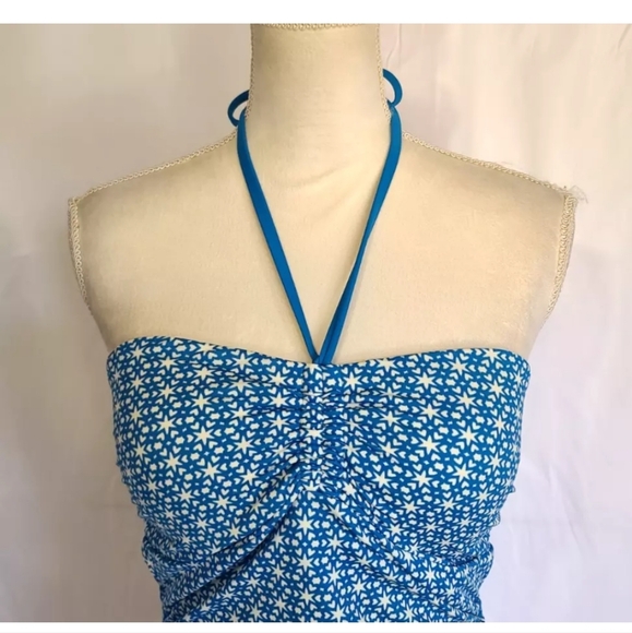 New Boden Blue Ruched Sardinia Tankini Top US 8 Geometric - Picture 2 of 6
